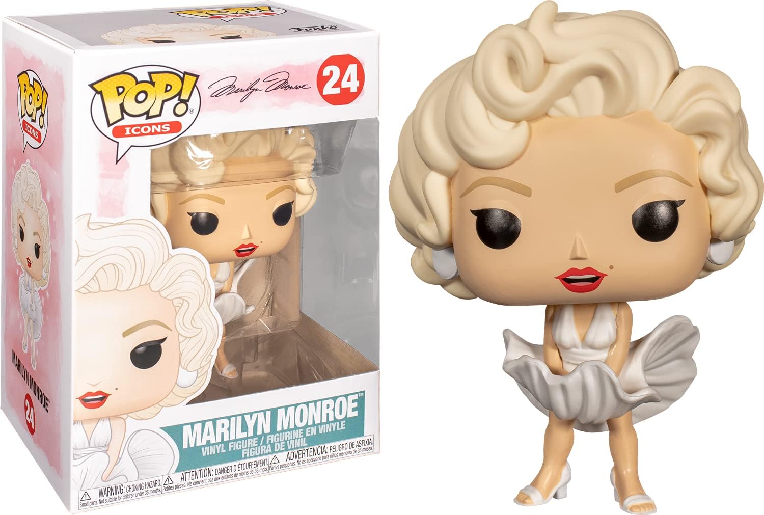 POP Icons: Marilyn Monroe [White Dress] Funko Vinyl Figure (Bundled with Compatible Box Protector Case), Multicolored, 3.75 inches