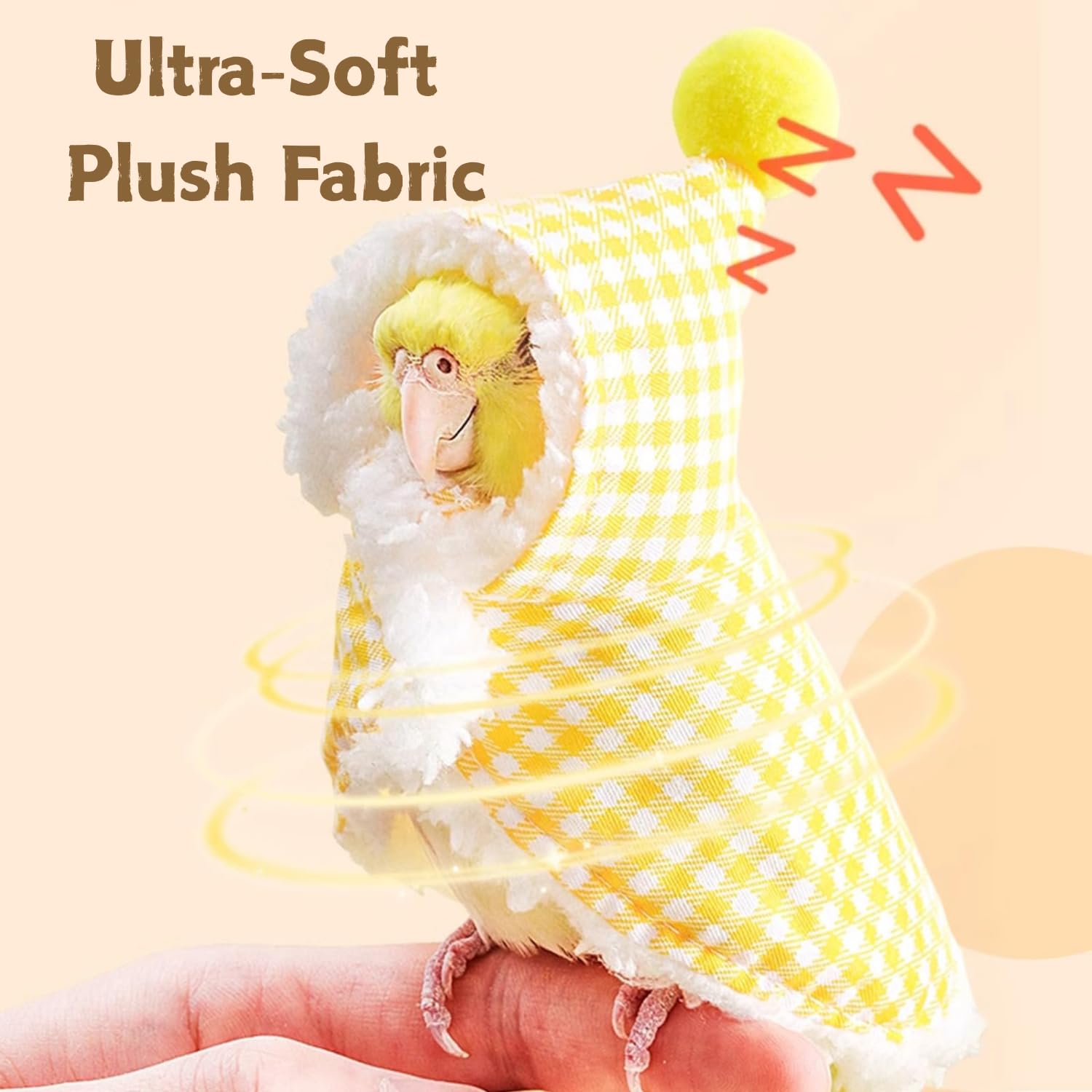 Flavizo Parrot Winter Clothes, L Size Light Yellow Plush Cloak with Snap Buttons & Hood | Ultra-Soft Warm Bird Coat for Conures, Cockatiels, Budgies for Cold Weather Protection 1