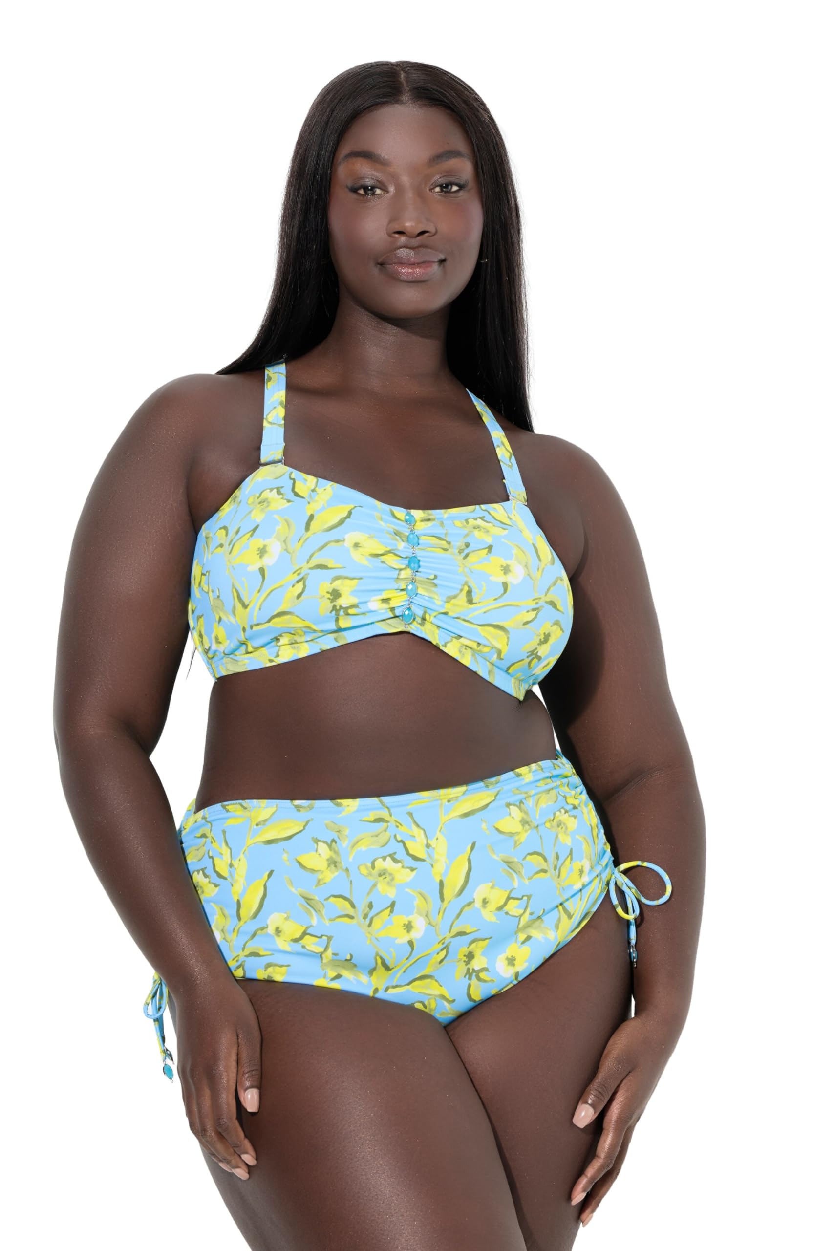 Ulla Popken Damen große Größen Übergrößen Plus Size Bikini, Blüten, Zierbänder, verstellbare Träger 837650