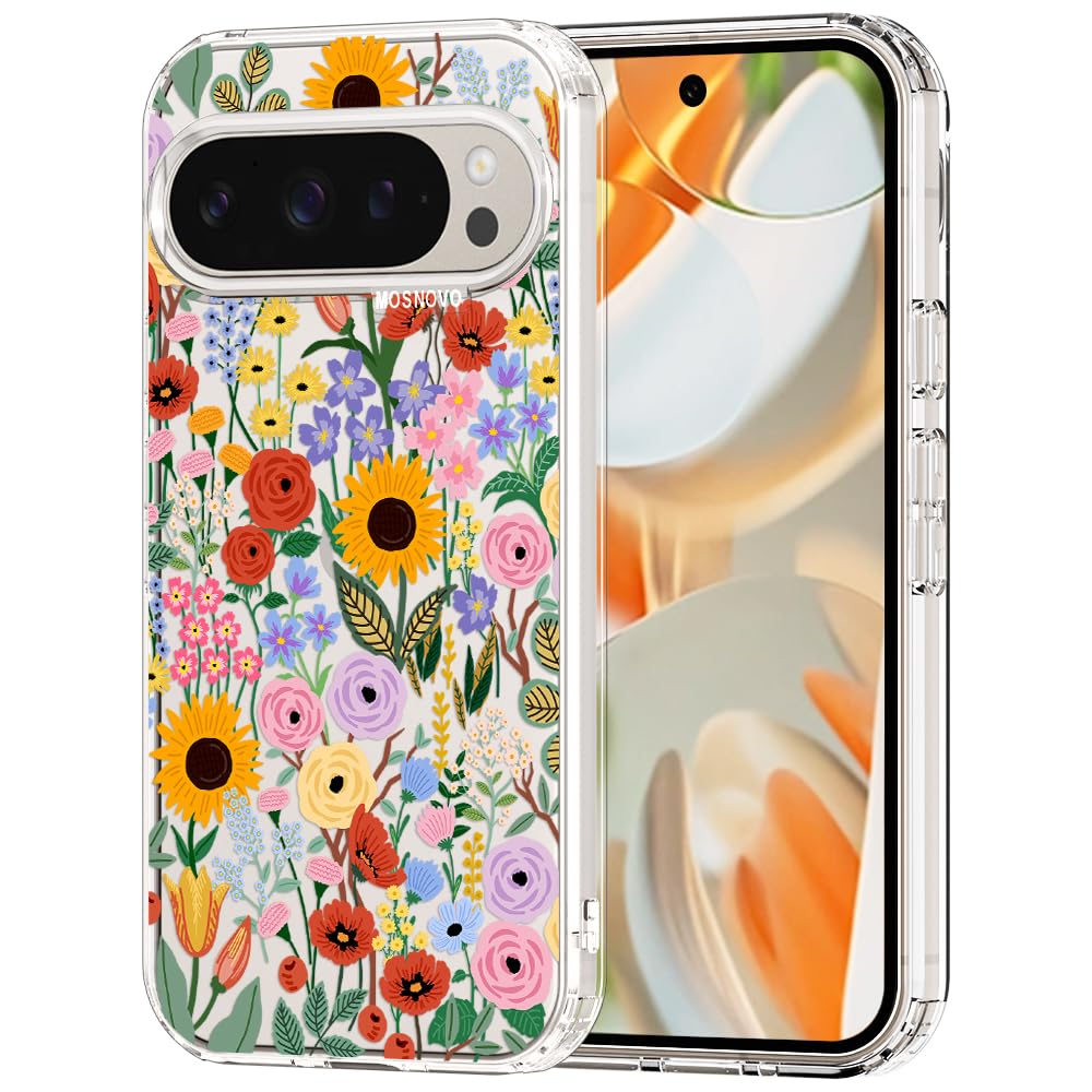 MOSNOVO Case for Google Pixel 9 & Pixel 9 Pro, [Buffertech 6.6ft Military-Grade Drop Protection] [Anti Peel Off Tech] Clear TPU Bumper Phone Case Cover Design - Great Wave — view 10