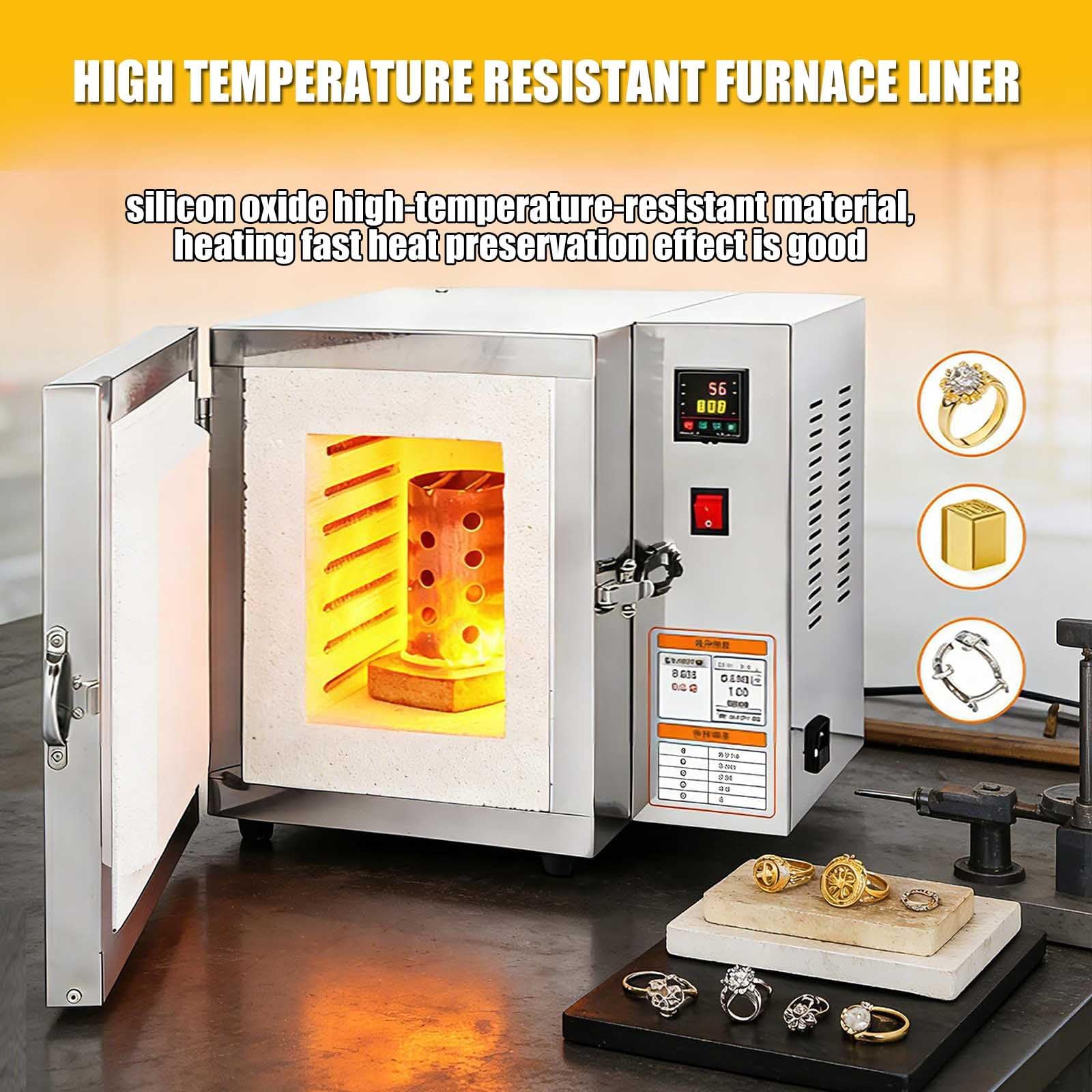 Piec do odlewania biżuterii, 1500 W, regulacja temperatury PID, piec do topienia wosku, topienia metalu i emalii, tygiel 800℃ do małego studia biżuterii, 110 V/220 V