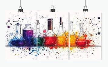 LANZHENZHENART 3Pcs Watercolor Chemistry Laboratory Wall Art Cool Science Canvas Painting Prints For Home Dining Room Living Room Wall Decor Poster Artwork16" x 24" x 3 Panels Unframed