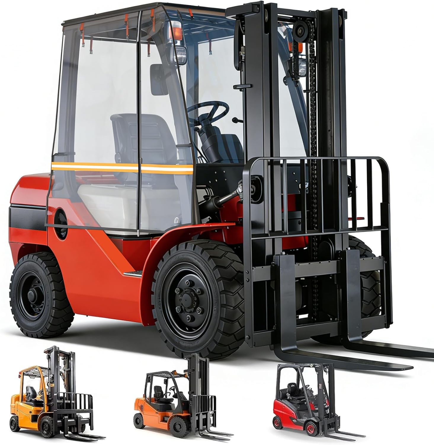 Forklift Cover, All-Weather Forklift Rain Cover, EVA Transparent & 600D Silver-Coated Oxford, Waterproof, Rainproof, Windproof, UV-Proof, for 6000 Lbs Forklift Accessories (Transparent-All Cover)