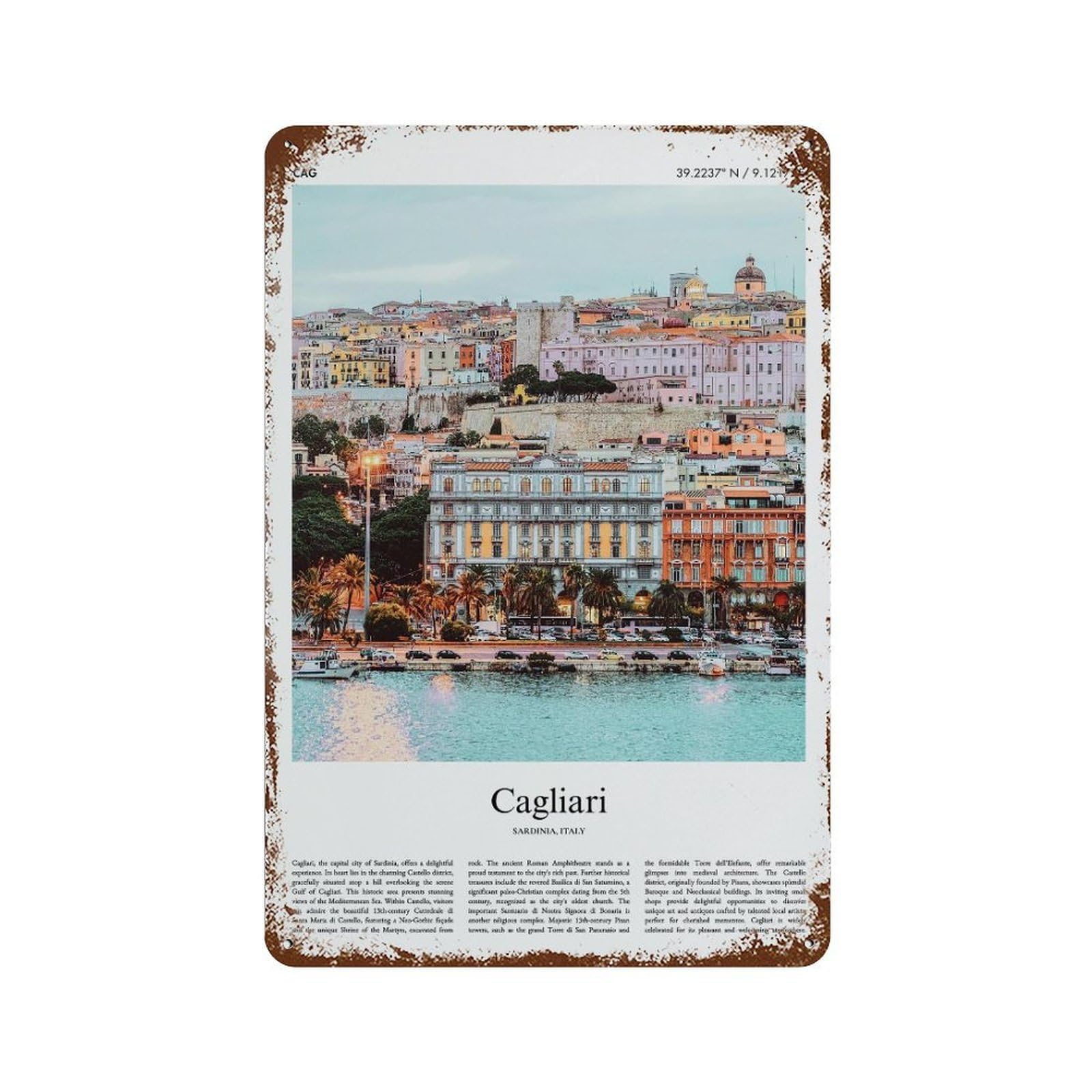 xiaoxiaoshen Cagliari Sardinia, Italy City Scenery Wall Decor Art Metal Tin Poster Modern Home Decor Art Home Bar Shop Decorations Vintage Sign 30x20cm