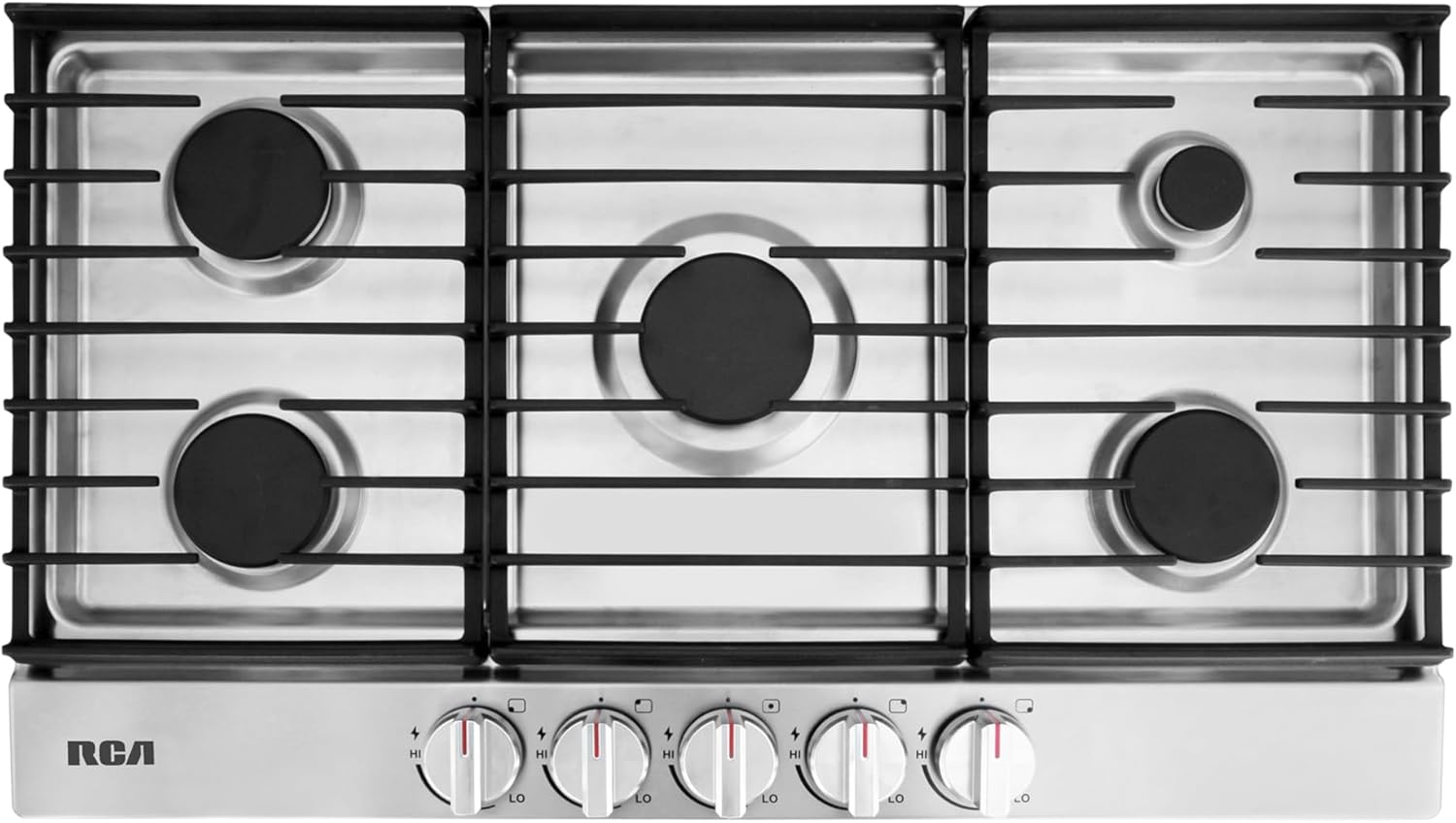 RCA R-CTGL365SS 36 in. Legacy Collection Drop-In Gas Cooktop, 5 Burners, Cast Iron Grates, Metal Knobs in Stainless Steel, 36 inches