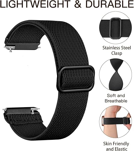 Vista 13 de Maledan Paquete de 3 correas elásticas Solo Loop compatibles con Fitbit Versa 2, para mujeres y hombres, correa de reloj deportiva de nailon suave