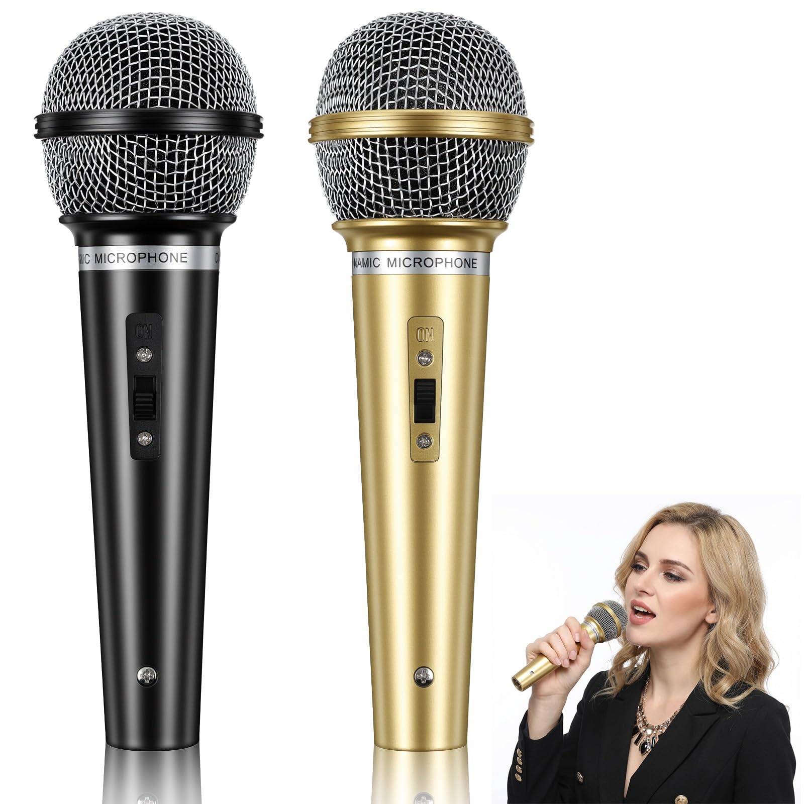 Photo 1 of APLZGMG 2 Pcs Fake Microphone Prop, Plastic Toy Microphones, Prop Pretend Microphone for Birthday Music Parties, Costume Play, and Events (Black/Gold, 17cm)