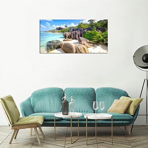 Miniatura 6 de YYYYHPP YP0762 - Cuadro de pared de playa, arte de pared, piedra de cocoteros en arenas, playa, paisaje marino, pintura de paisaje, imagen de la