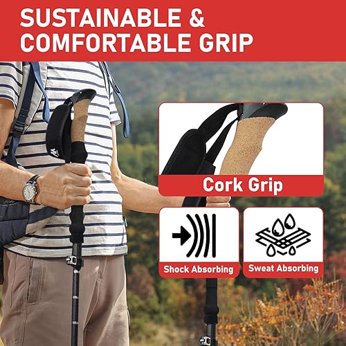 Miniatura 4 de AYAMAYA - Bastones de senderismo plegables para senderismo, aleación de aluminio ligera 7075, bastones de senderismo nórdicos plegables para hombres