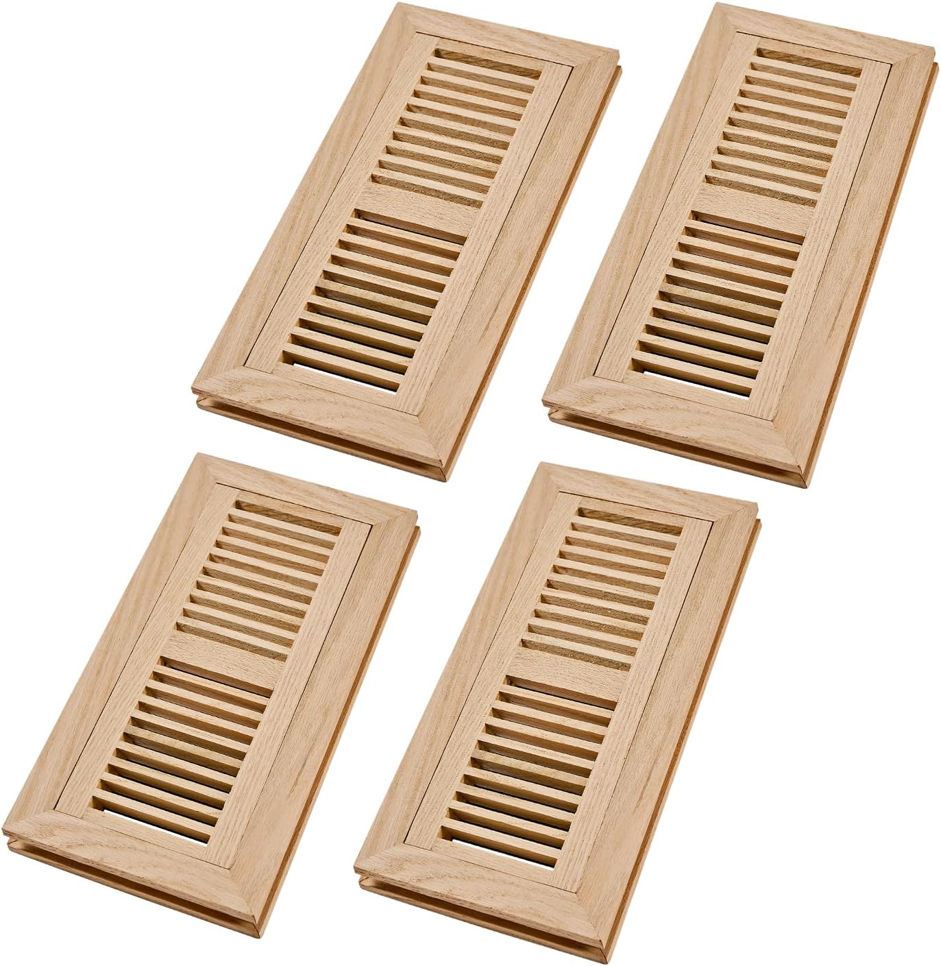 8 Pcs Pack Hardwood Red Oak Floor Register, Flush Mount Vent, 4x10 Inch, No Damper, Unfinished