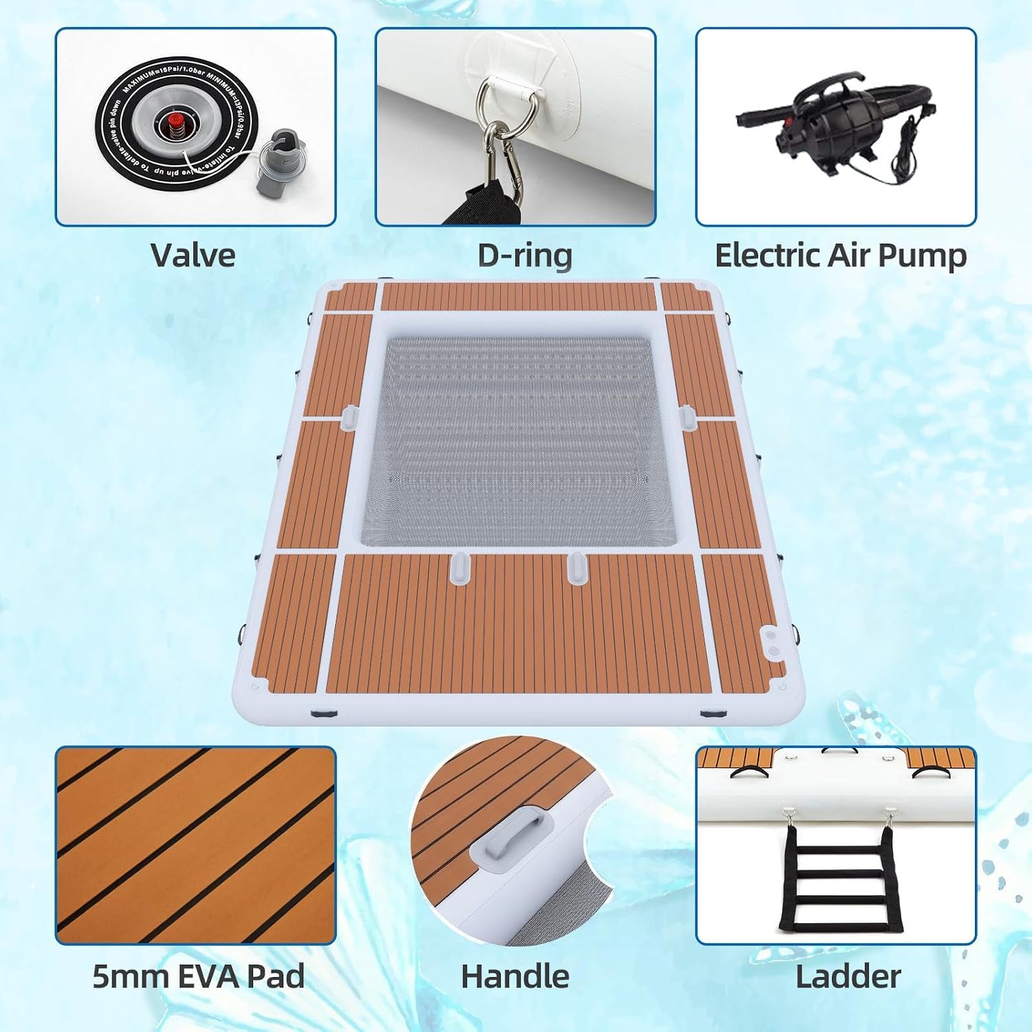 Inflatable Yacht Pool 13x10ft, Thick PVC Floating Swimming Pool with Non-Slip EVA Surface, Inflatable Floating Dock for Yacht/Boat/Sea/Lake Water Activities