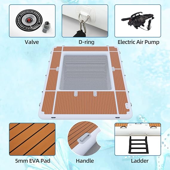 Inflatable Yacht Pool 13x10ft, Thick PVC Floating Swimming Pool with Non-Slip EVA Surface, Inflatable Floating Dock for Yacht/Boat/Sea/Lake Water Activities