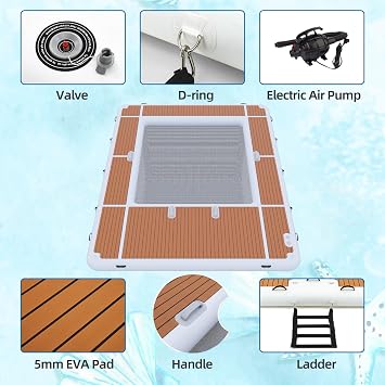 Inflatable Yacht Pool 13x10ft, Thick PVC Floating Swimming Pool with Non-Slip EVA Surface, Inflatable Floating Dock for Yacht/Boat/Sea/Lake Water Activities