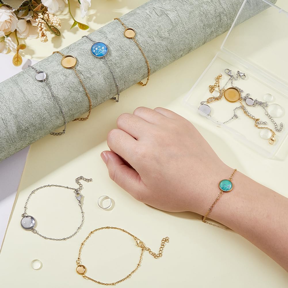 DICOSMETIC 10 Sets 5 Sizes Bracelet Bezel Settings DIY Blank Bracelet Making Kit Stainless Steel Tray Bracelet Blanks Jewelry Base Cabochon Tray with Lobster Clasp Chain for Jewelry Making - Image 5