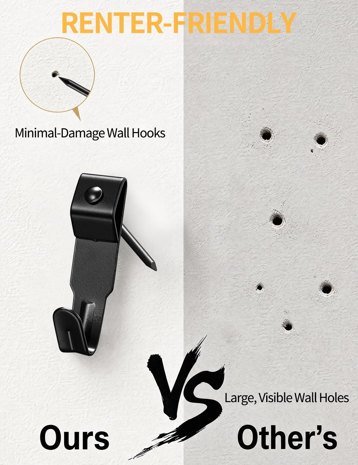 310Pcs Picture Hanging Hooks, Heavy Duty Picture Hanging Kit with Nails & Mini Level for Drywall Plaster Wood Walls, Picture Hangers for Frames, Art, Canvas, Mirrors, Clocks, 10-75 lbs