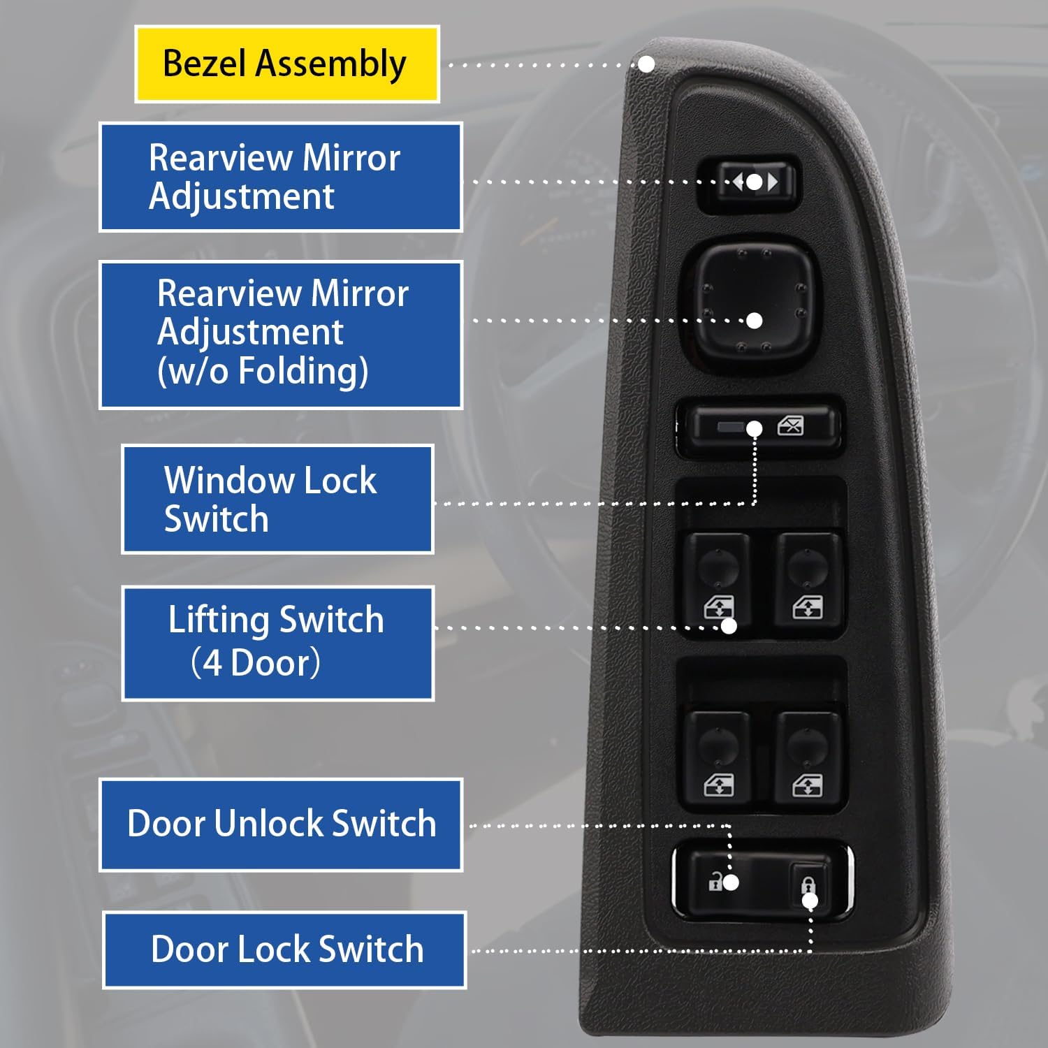 Master Power Window Switch Driver Side with Bezel 15883323 Compatible with 2003-2006 Chevy Silverado 1500 2500 3500 Suburban 1500 2500 Tahoe GMC Sierra 1500 2500 3500 Yukon Replaces# 901075