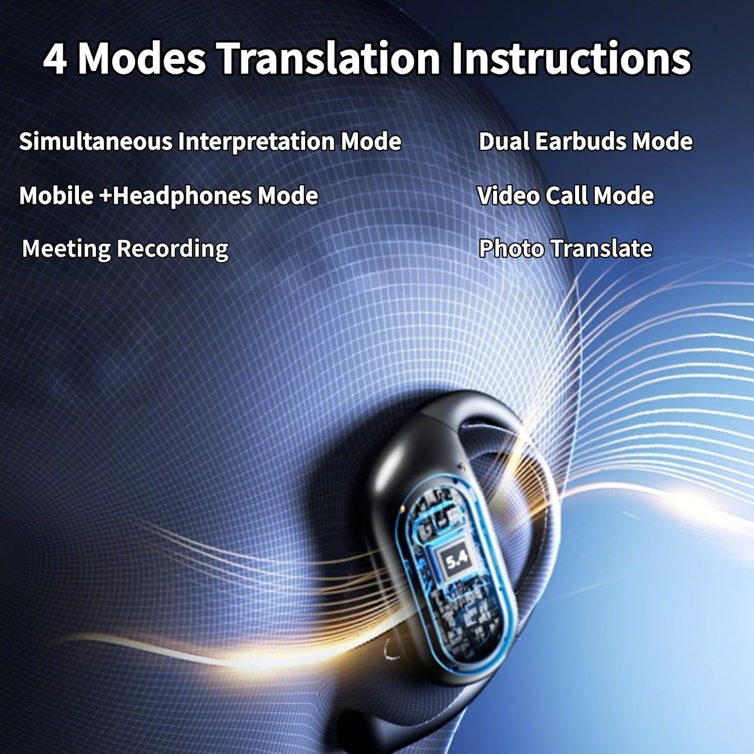 AI Translation Earbuds Real Time 144 Languages, 3-in-1 Bluetooth 5.4 Translating Device,Translator Headphones 45H Playtime Noise Canceling Mic for Travel Business Learning, iOS & Android Blue image 4