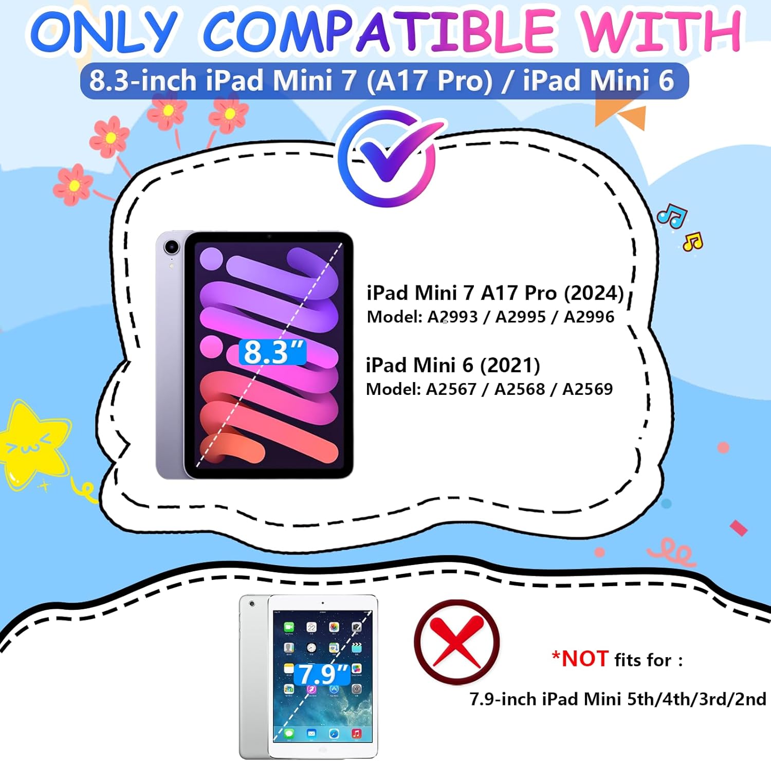 Kids Case for iPad mini 7(A17 Pro) 2024/iPad Mini 6 2021 8.3 Inch, with Built-in Pencil Holder/Anti-Slip Handle/Foldable Stand, Shockproof Protective iPad mini 7th/6th Generation Case 8.3 Inch - Image 2