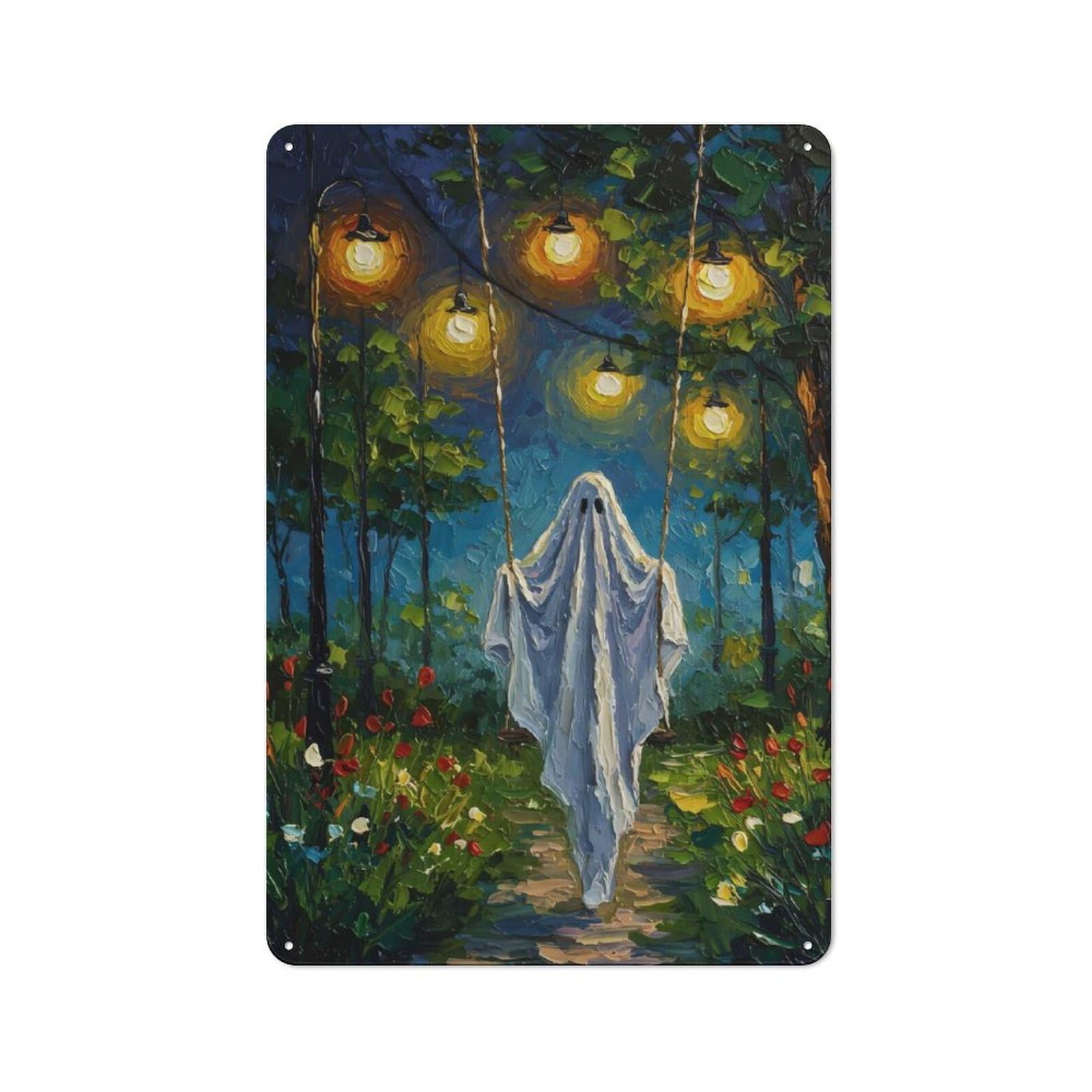 Junmoney Ghost On A Swing Painting Metal Wall Sign 30X20cm, Modern Retro Loft Wall Plaque For Flat, Bar, Studio Or Gallery Wall