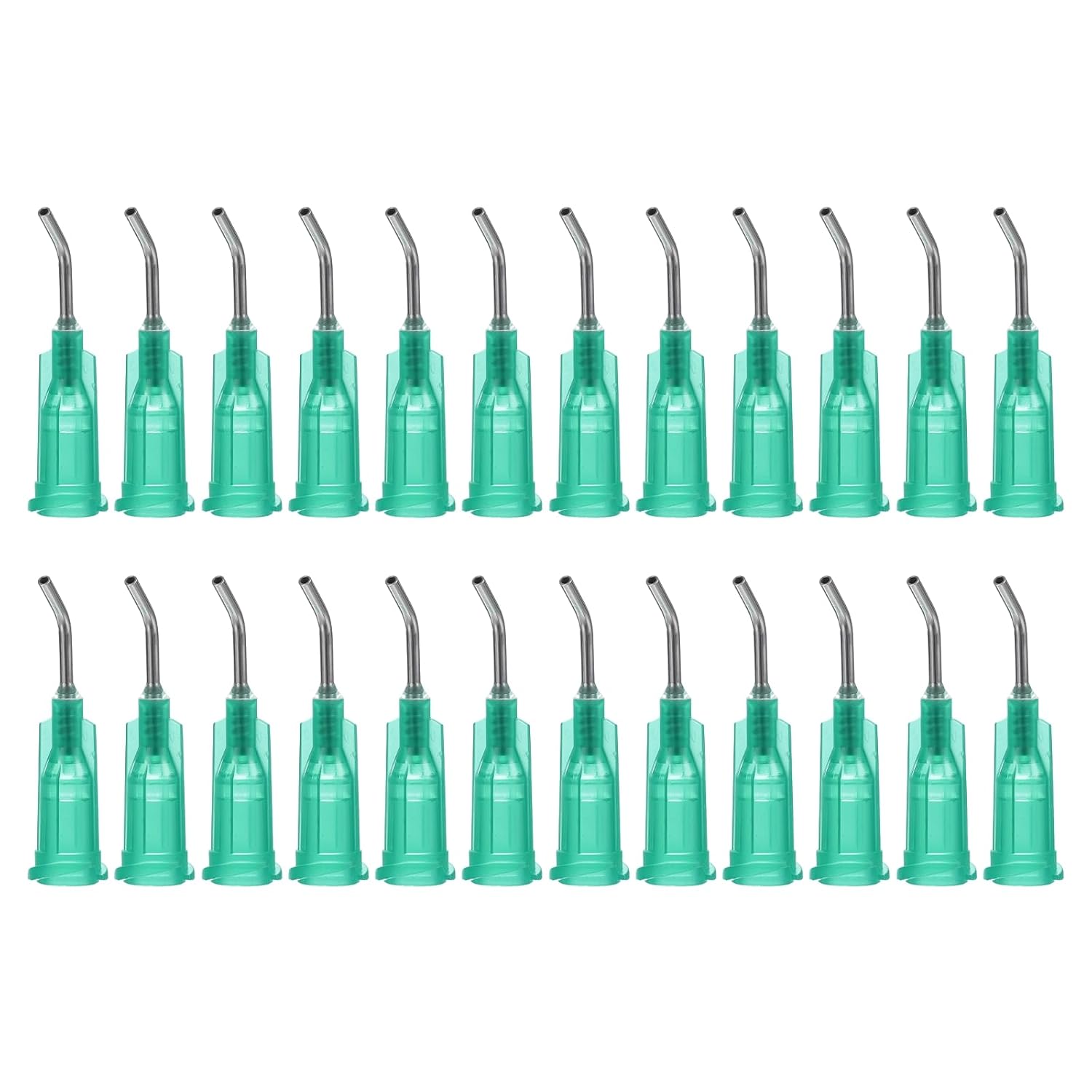 PATIKIL 14Ga x 0.5 Inch Dispensing Needle Tips, 200Pcs Stainless Steel 45 Degrees Pre Bent Glue Needle Tube Blunt Tips with Luer Lock for Glue Oil Applicator, Green