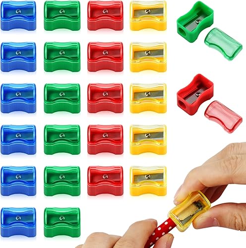 Miniatura 4 de Sacapuntas de plástico de colores – 96 piezas de sacapuntas manual para niños con tapa – Mini mano con tapa