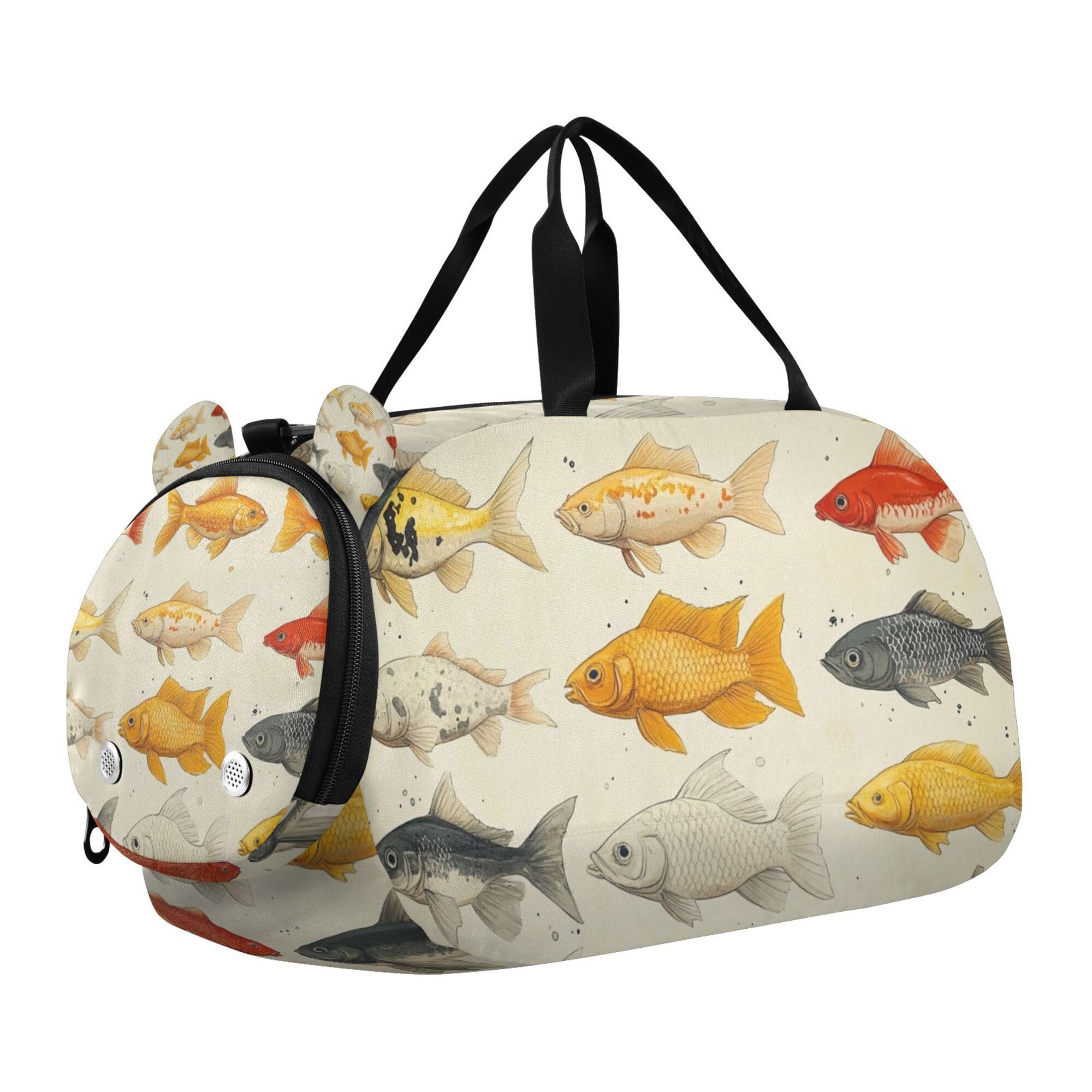 Glaphy Colorful Fish Pattern Duffle Bag for Toddler Boys Girls, Gym Sports Bag with Shoe Compartments, Kids Travel Overnight Weekender Shoulder Bag