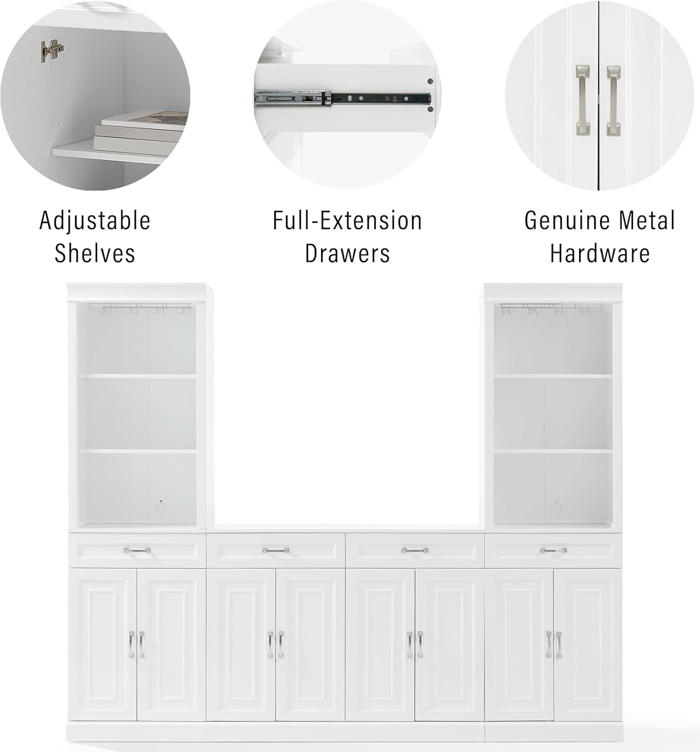 Crosley Furniture Stanton 2-Piece Wine, Liquor, Coffee Bar Cabinet Set with Sideboard and Storage Shelves, White