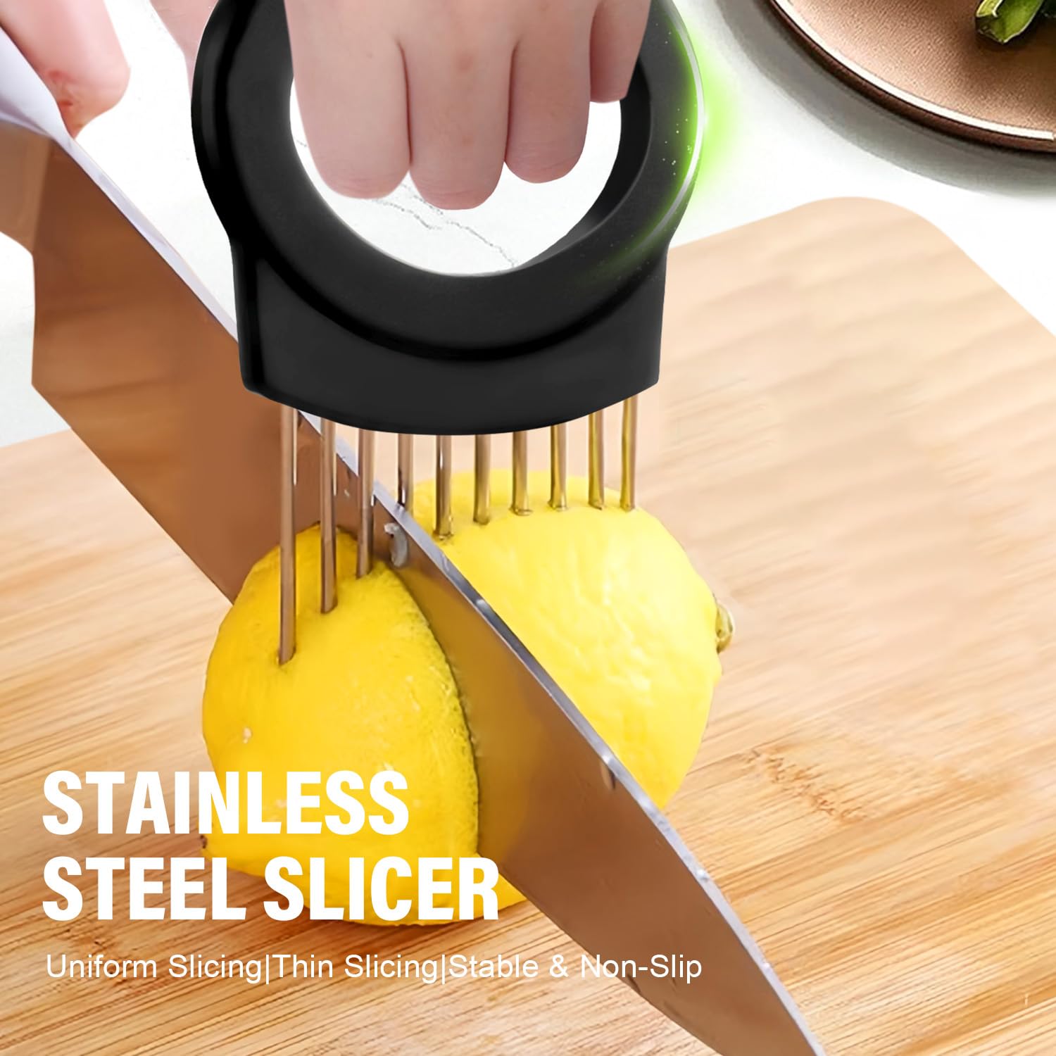 Stainless Steel Onion Slice Holder, 2025 Upgrade Onion Holder Onion Cutter,Safe Food Cutting Slicing Aid for Cutting Vegetable Meat Fish and Poultry (2)