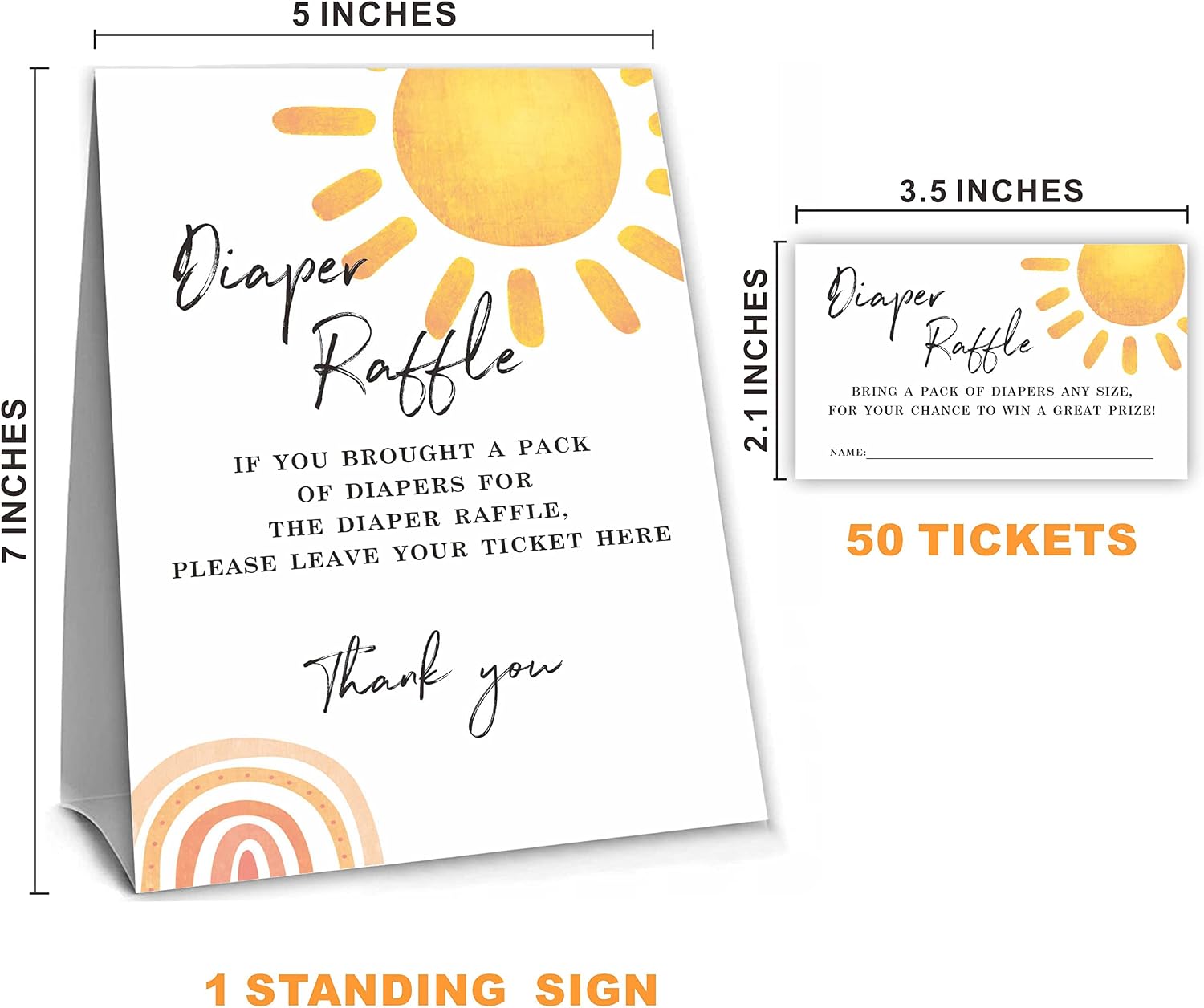 NYCTUG Baby Shower Game, Sun Shine Diaper Raffle Game Kit For Boys And Girls 1 Diaper Raffle Standing Sign With 50 Diaper Raffle Tickets,Party Favor Decorations And Supplies-NBLK-21