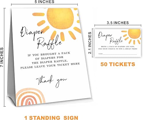 Miniatura 2 de NYCTUG Juego de baby shower, kit de juego de rifa de pañales Sun Shine para niños y niñas, 1 letrero de pie para rifas de pañales con 50 boletos