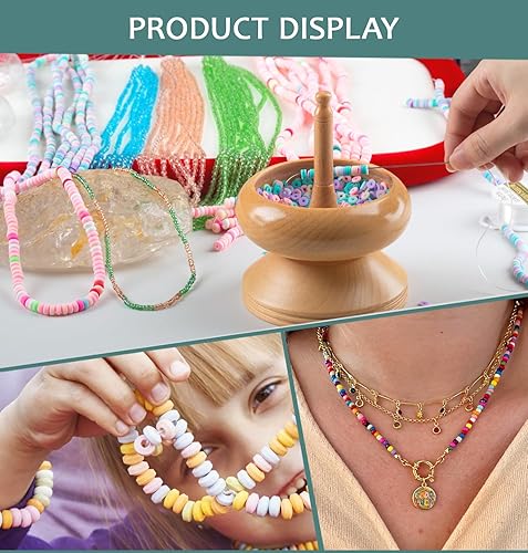 Miniatura 6 de Spinner de cuentas de arcilla con cuentas de arcilla y cuentas de semillas, 2 agujas giratorias de cuentas, cordón elástico de 26.2 ft para hacer