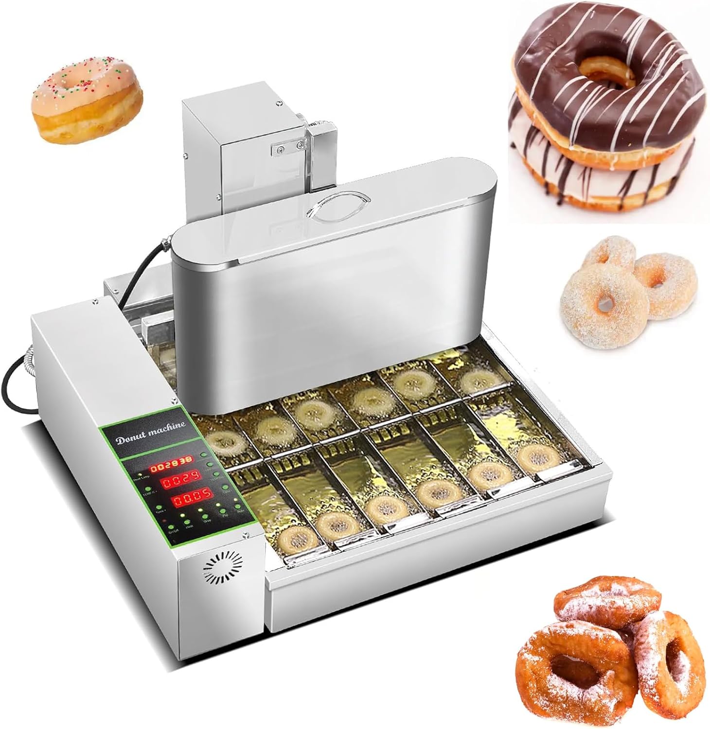 Commercial 2600pcs/hour Mini 6 Rows Donuts Machine, Stainless Steel Donut Making Machine, Donut maker machine, Frying Donuts Maker, Mini Donut Maker, Street Food Snack Food Equipment