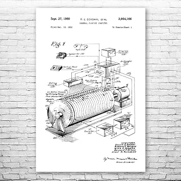 Eckdahl Computer Poster Print, Computer Wall Art, Programmer Gift, Computer Blueprint, Vintage Computer, Computer Decor Black & White 8 inch x 10 inch