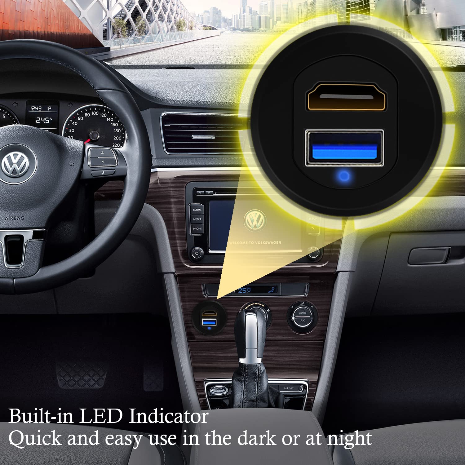 USB 3.0 & HDMI USB Port Car Flush Panel Mount Cable, Male to Female Extension Cable for Car Boat Motorcycle with LED Indicator 3ft ZNKG USB3.0 + HDMI 3ft