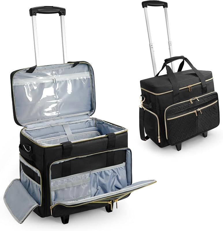 Rolling Teacher Bag with Removable Trolley, Wheeled Teacher Tote for 17.3 Inch Laptop, Large Rolling Work Bag with Organized Storage for Books, Files, Lesson Plans & Classroom Supplies, Black