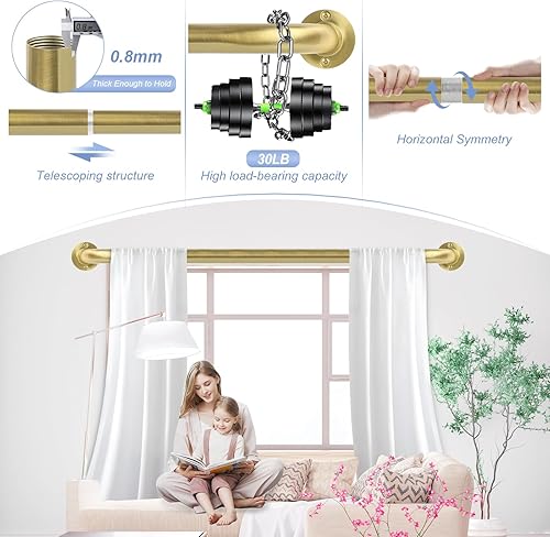 Miniatura 2 de Paquete de 2 barras de cortina envolventes doradas, barras de cortina doradas para ventanas de 28 a 48 pulgadas (2.3 a 4 pies), barra de cortina