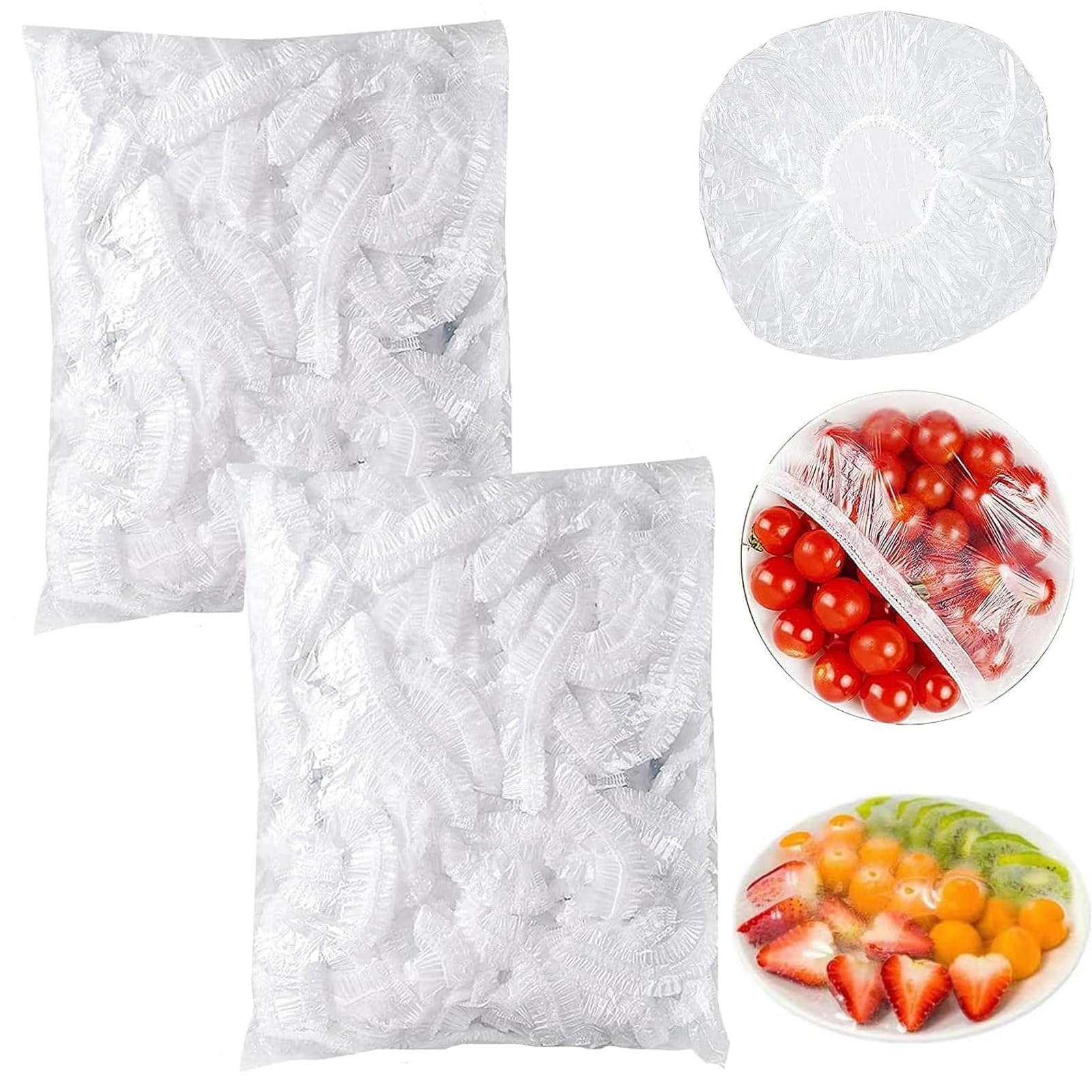 200 PCS Food Covers Plastic Stretch, Fresh Keeping Bags, Universal Stretch Plastic Covers Wrap Bowl, Shower Cap Disposable,for Fruit Preservation and Food Storage (Transparent)