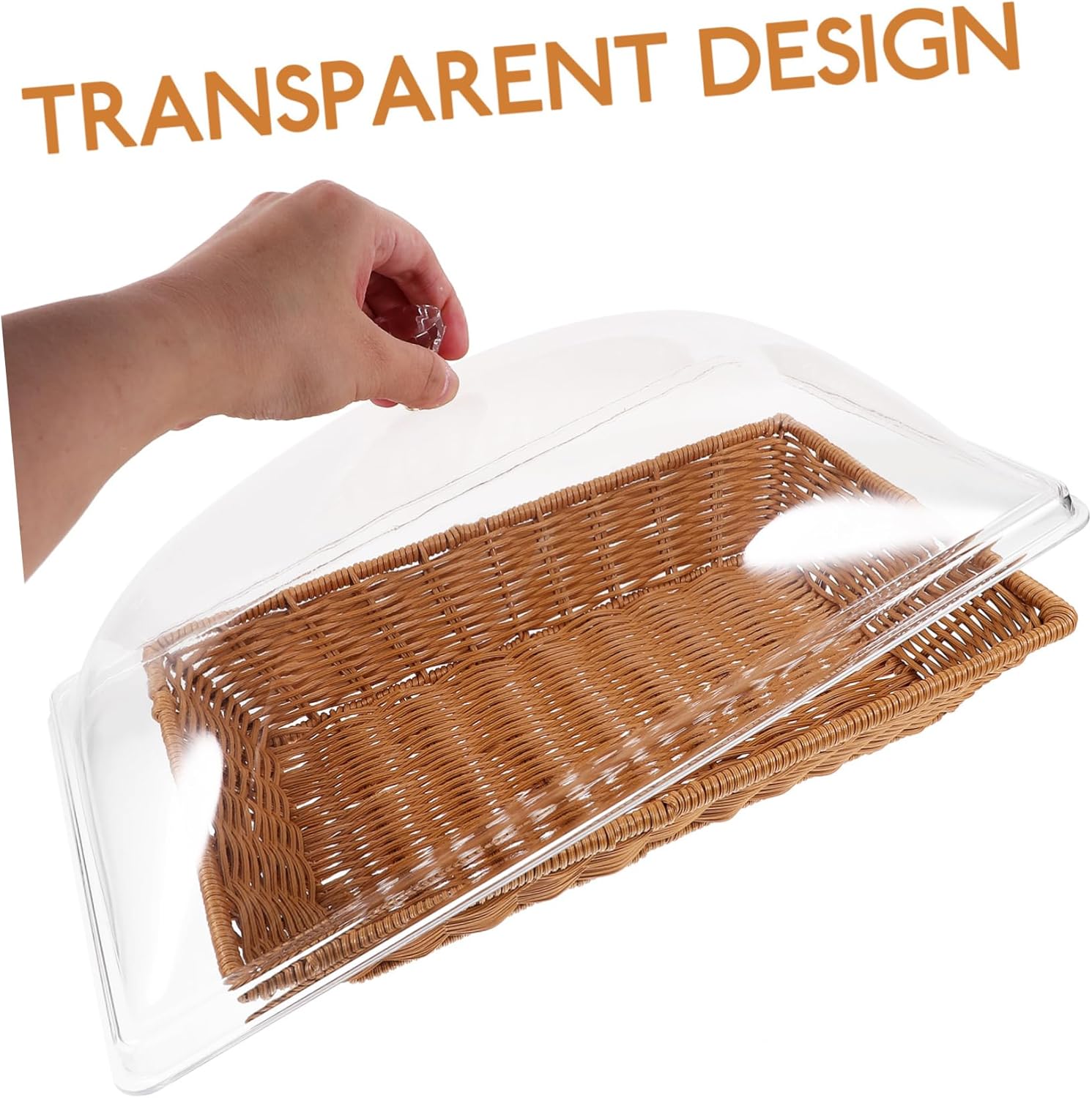 1 Set Woven Bread Basket with Clear Lid Versatile Tabletop Food Serving Basket for Snacks Fruits Vegetables and Desserts for Parties and Gatherings
