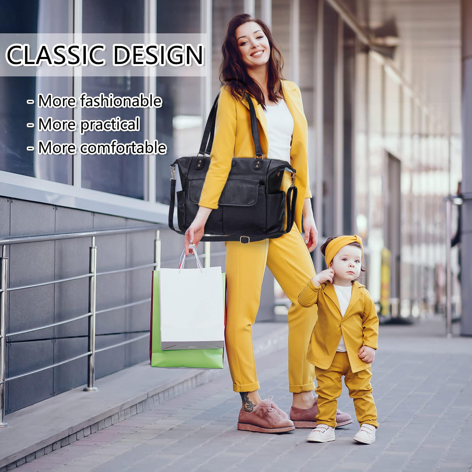 Bolsa de pañales de cuero a la moda para mamá papá, bolsa grande de viaje para bebés y niñas