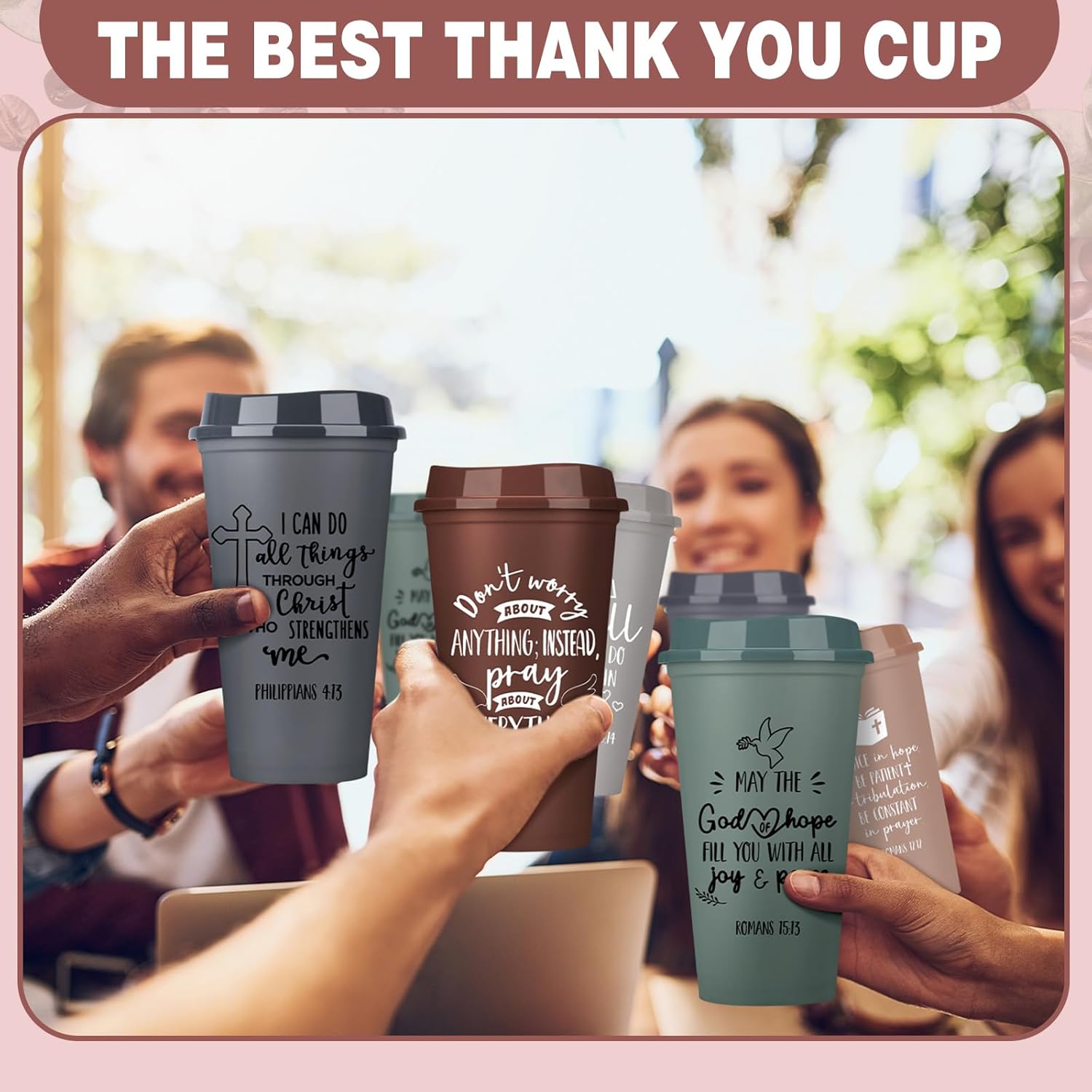 Pickmesh 15 Pcs Christian Gift for Employee Christian Tumblers for Women Religious Employee Appreciation Gift Bible Verse 16 oz Plastic Tumbler with Lids for Church Teacher Staff (Morandi Color 1) - Image 5