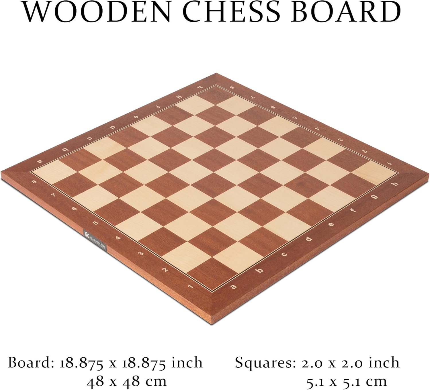 A&A 18.875" Professional Wooden Tournament Chess Board/Mahogany & Maple Inlaid /2.0" Squares w/Notation