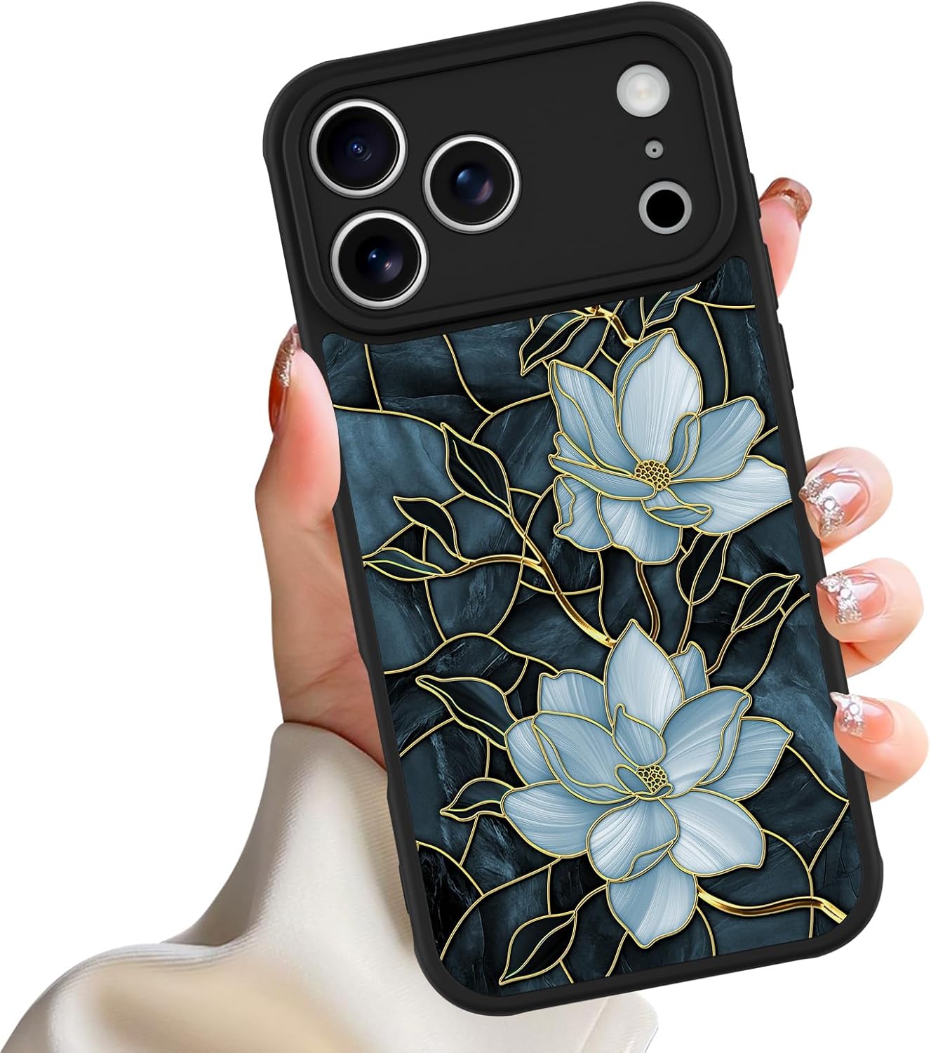 Magnetic Case for iPhone 17 Pro Max, Compatible with MagSafe, Cute Colorful Flowers for Women Girls, Aesthetic Glitter Iridescent Girly Pattern Slim Soft Full Protection TPU Bumper, White
