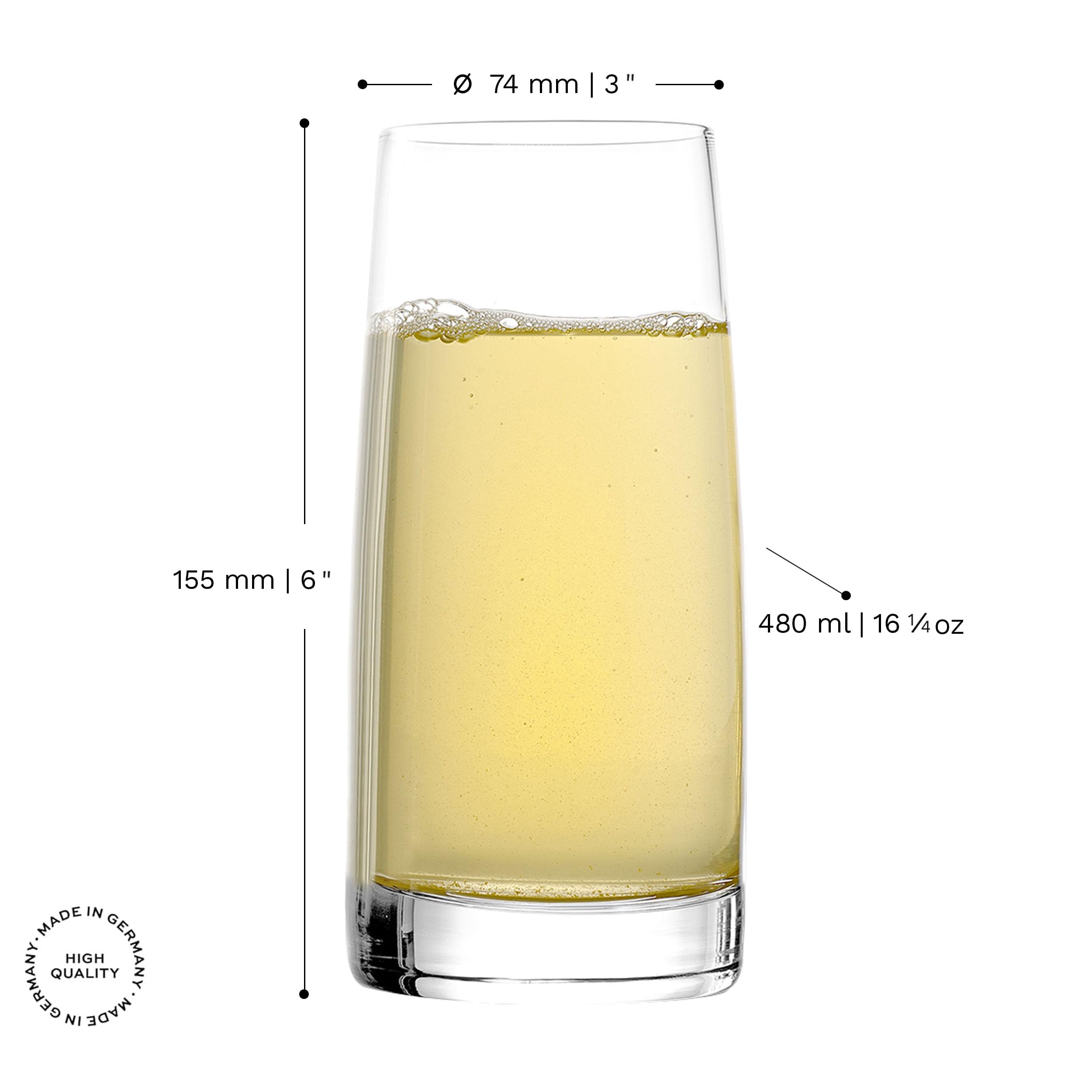 Stölzle Lausitz Vasos Highball Experience Juego de 6 480ml – Elegantes Vasos para Agua Cócteles y Jugo – Cristal de Alta Calidad Resistente y Apto para Lavavajillas Hecho en Alemania