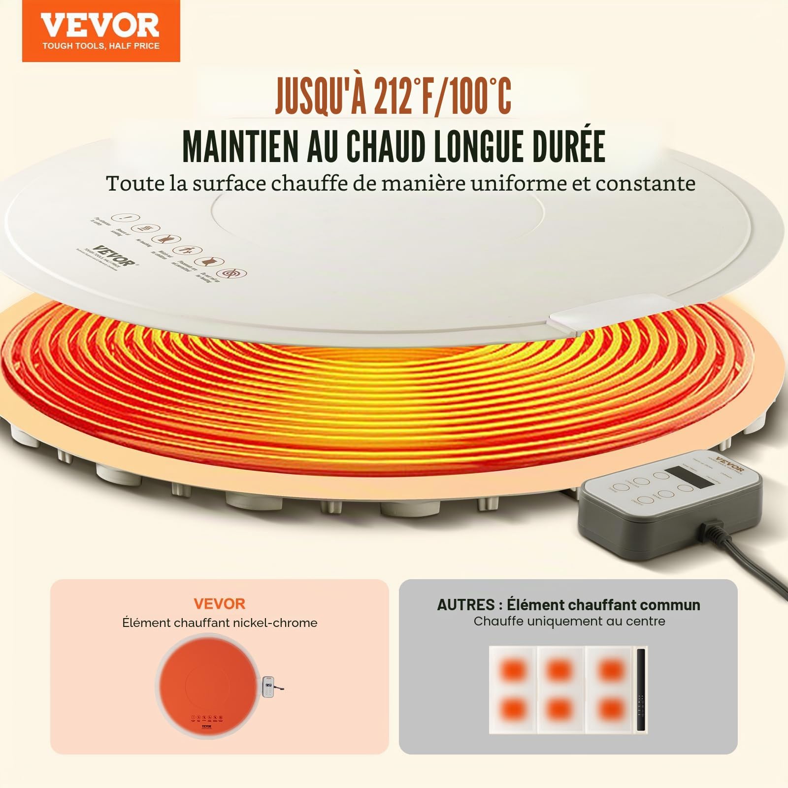 VEVOR Chauffe Plat Électrique en Silicone Enroulable et Portable, Plateau Chauffant pour Buffet 60 cm, Tapis Chauffant Alimentaire avec 4 Réglages de Température, Arrêt Automatique, pour Restaurant