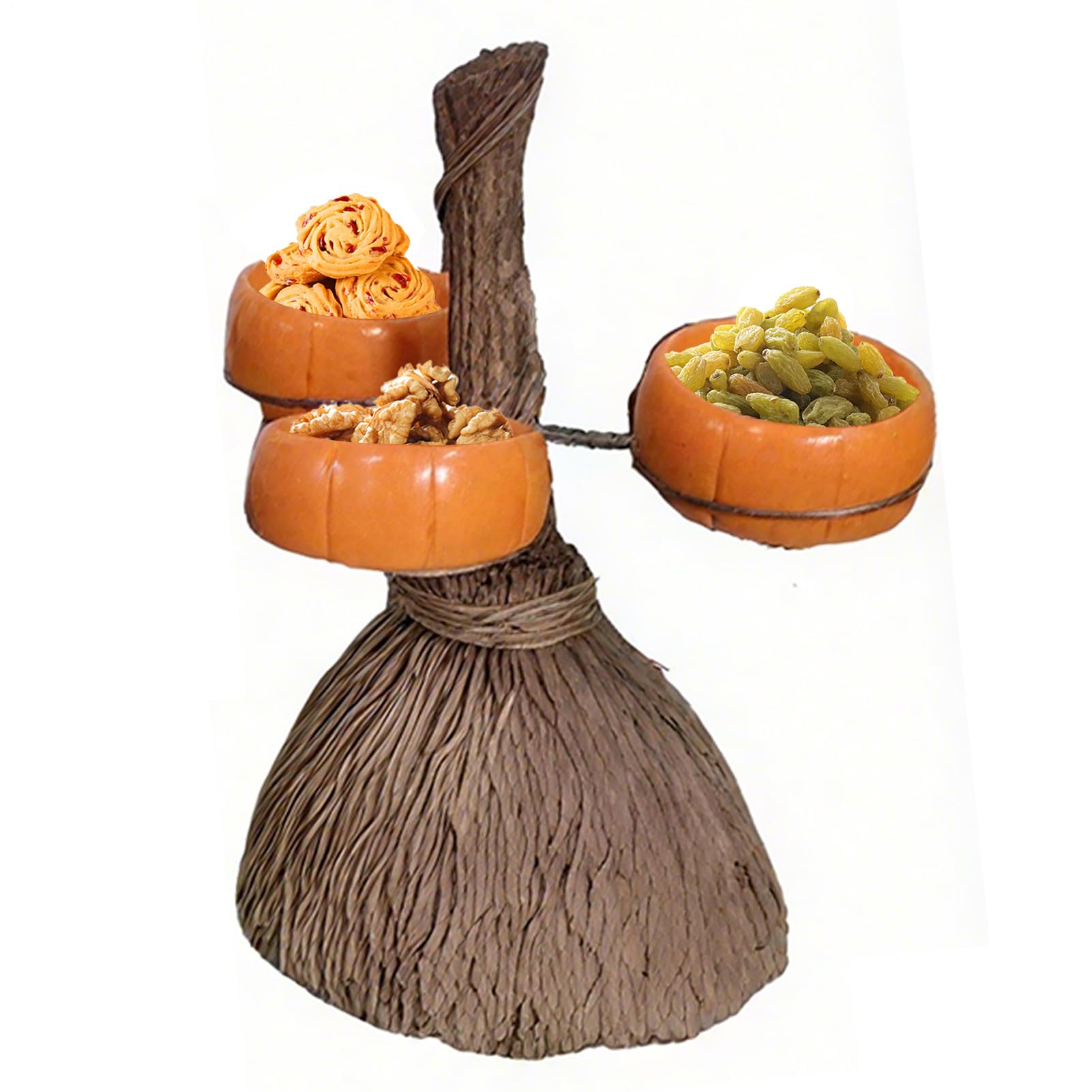Pumpkin Bowls Halloween Snack Bowl Stand, Witches Broom Dessert Display Tray for Serving Snacks, Salad, Fruit Accessories, Decorations