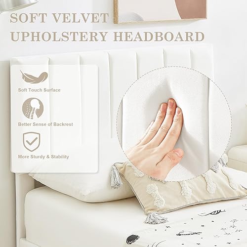 Miniatura 9 de Flolinda Base de cama tamaño King con cabecera tapizada de terciopelo ajustable y soporte de listones de madera, base de colchón tapizada, no