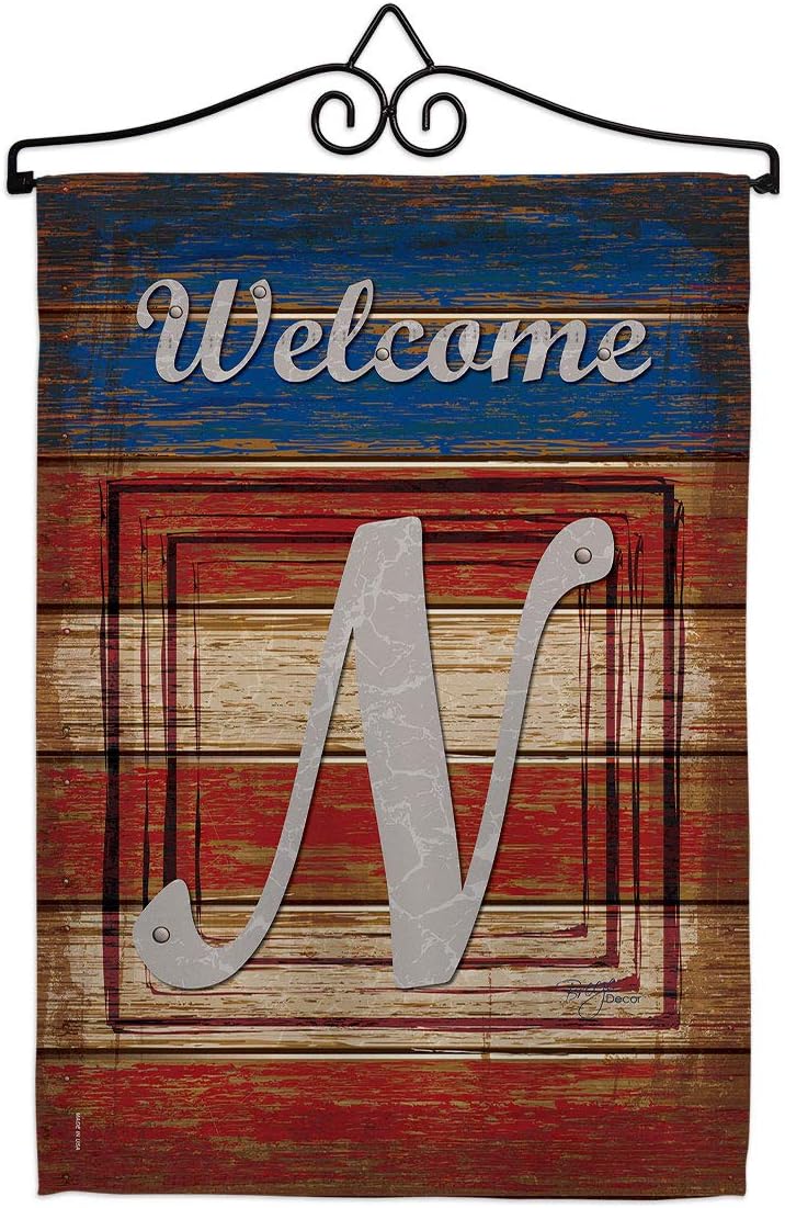 Patriotic N Initial Garden Flag Set Wall Hanger Monogram Americana Star and Stripes Patriotism Independence Memorial United State American Small Gift Yard House Banner Double-Sided 13 X 18.5
