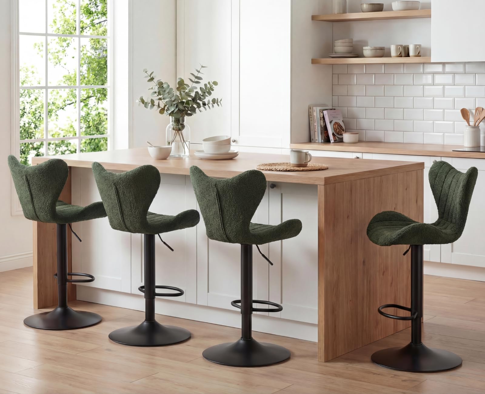 Ya-Home Tabouret de Bar Moderne avec Repose-Pied en Métal, Chaise Haute Bar Lot de 2 Chaise Bar en Chenille Tabouret pour Bar, Vert