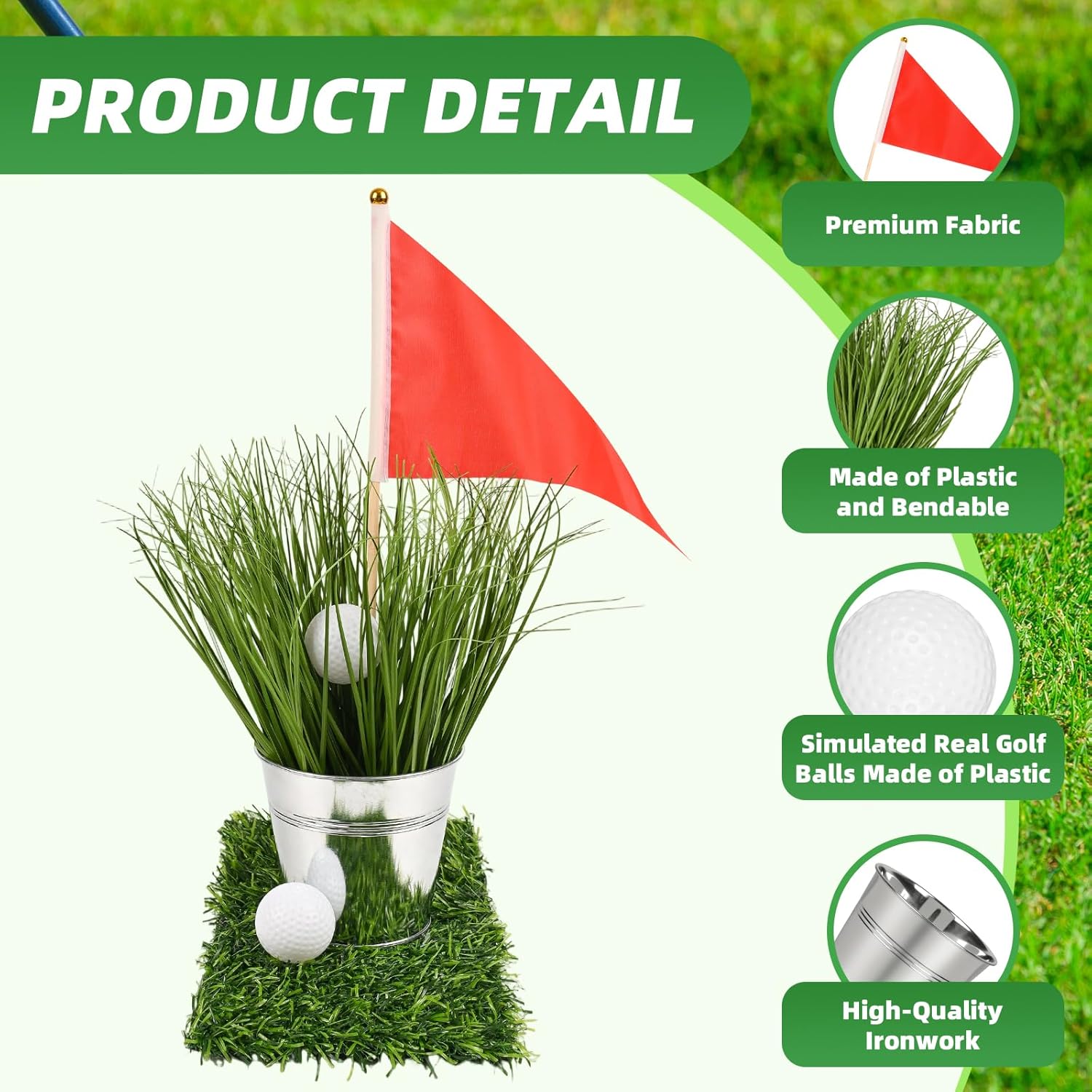 6 Set Golf Centerpieces for Tables Includes 6 Iron Buckets Artificial Grass Mats Red Flags 12 Mini Golf 90 Artificial Grass Party Table Decorations for Sport Themed Retirement Birthday Party Supplies