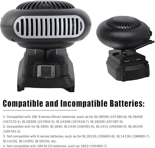 Miniatura 6 de Calentador de espacio pequeño, calentador de batería de 170 W, 2 engranajes, 18 V, calentador eléctrico, calentador de batería portátil para BL1815